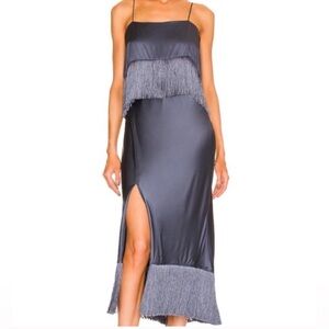 NWT Cinq a Sept 100% Silk Eastwood Blue Fringe Dress Size 6 New